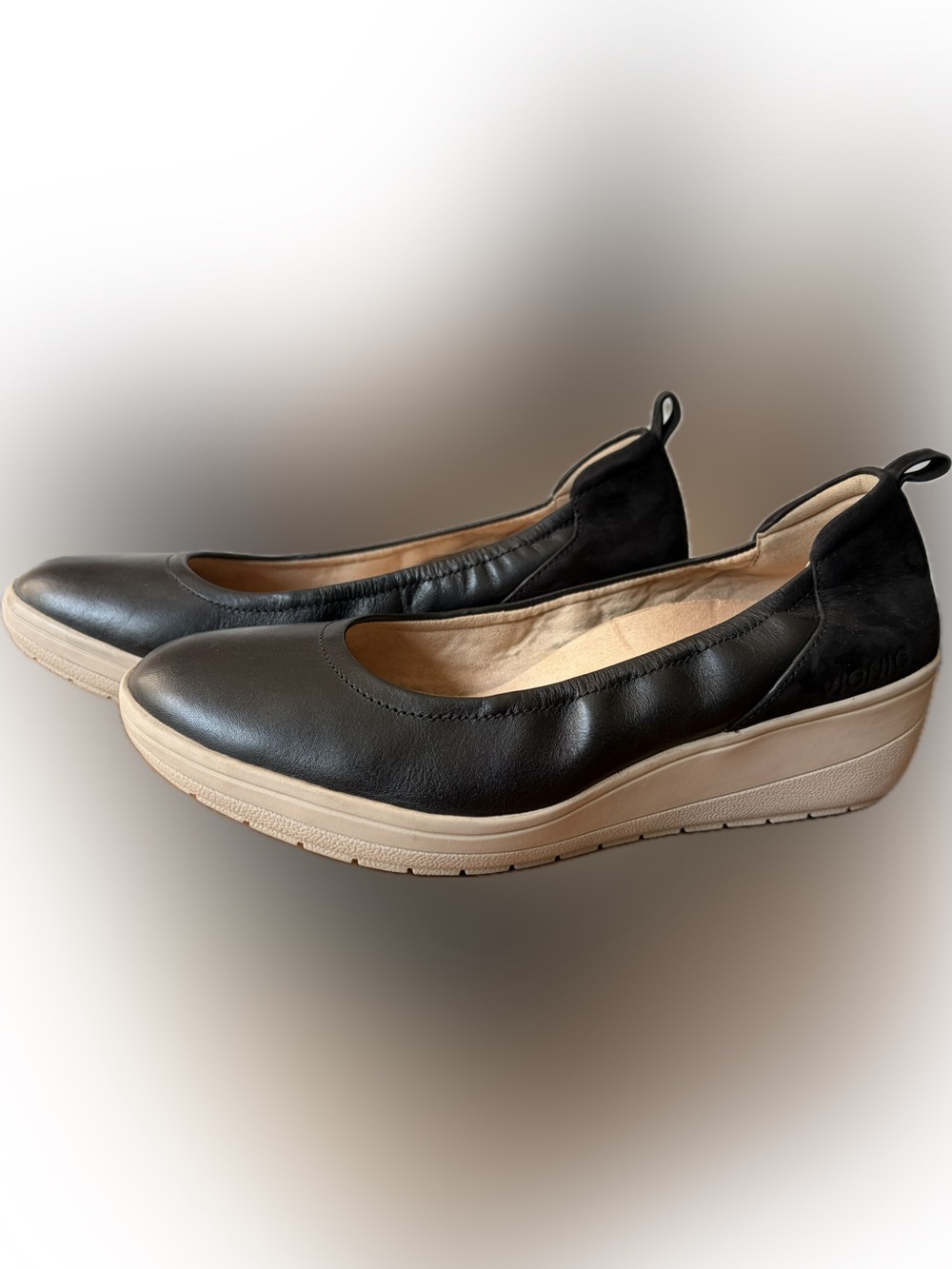 Black Leather Wedge Jacey Slip On Ballet Flats - Women